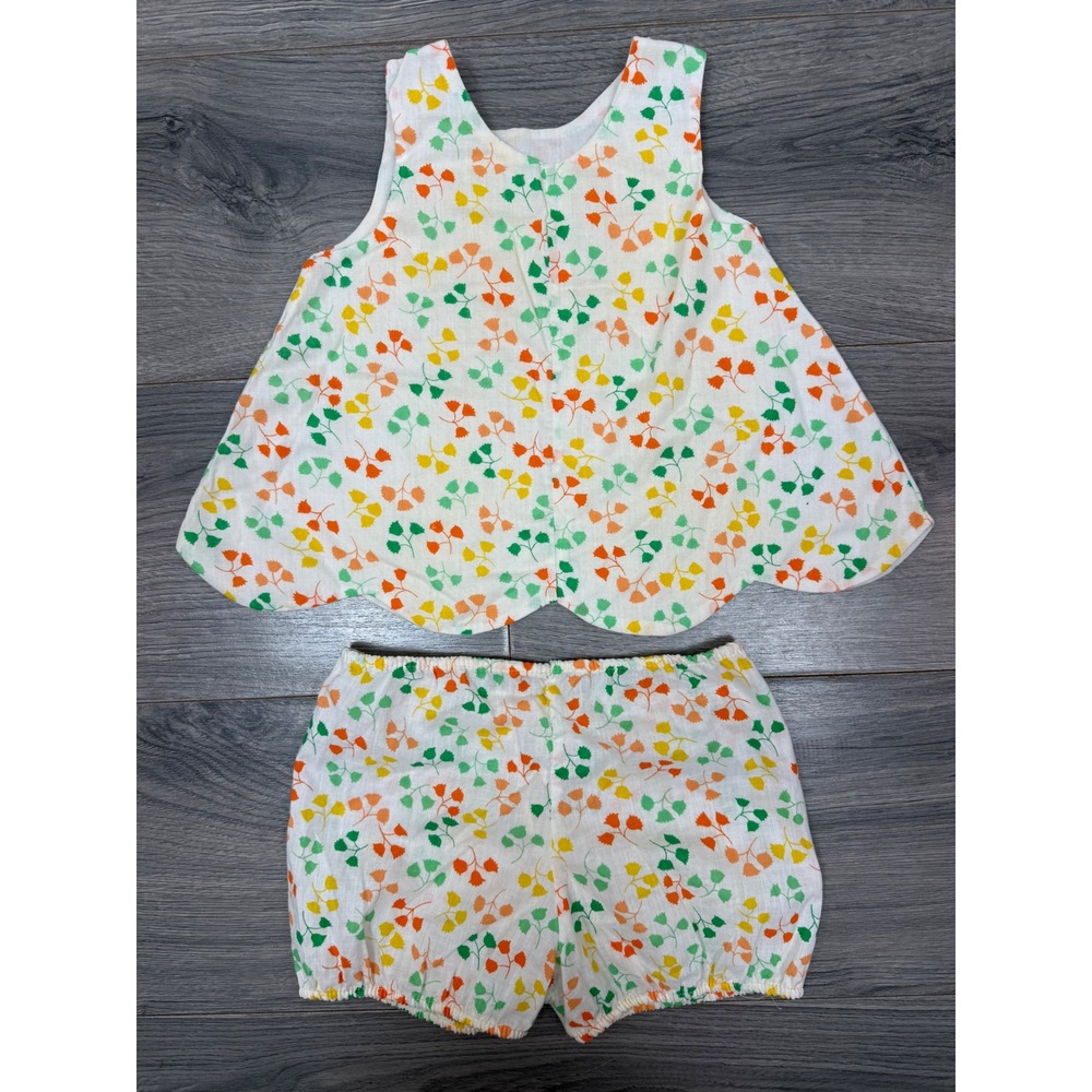 Vintage Carter's Girls Floral Scalloped Top & Bloomers 3T Orange Green Yellow - Picture 4 of 9